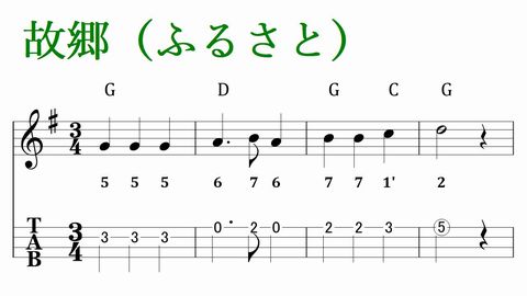 故郷 ふるさと カリンバ無料楽譜 歌詞 初心者用ナンバータブ 数字楽譜 日本の歌百選 Pakane